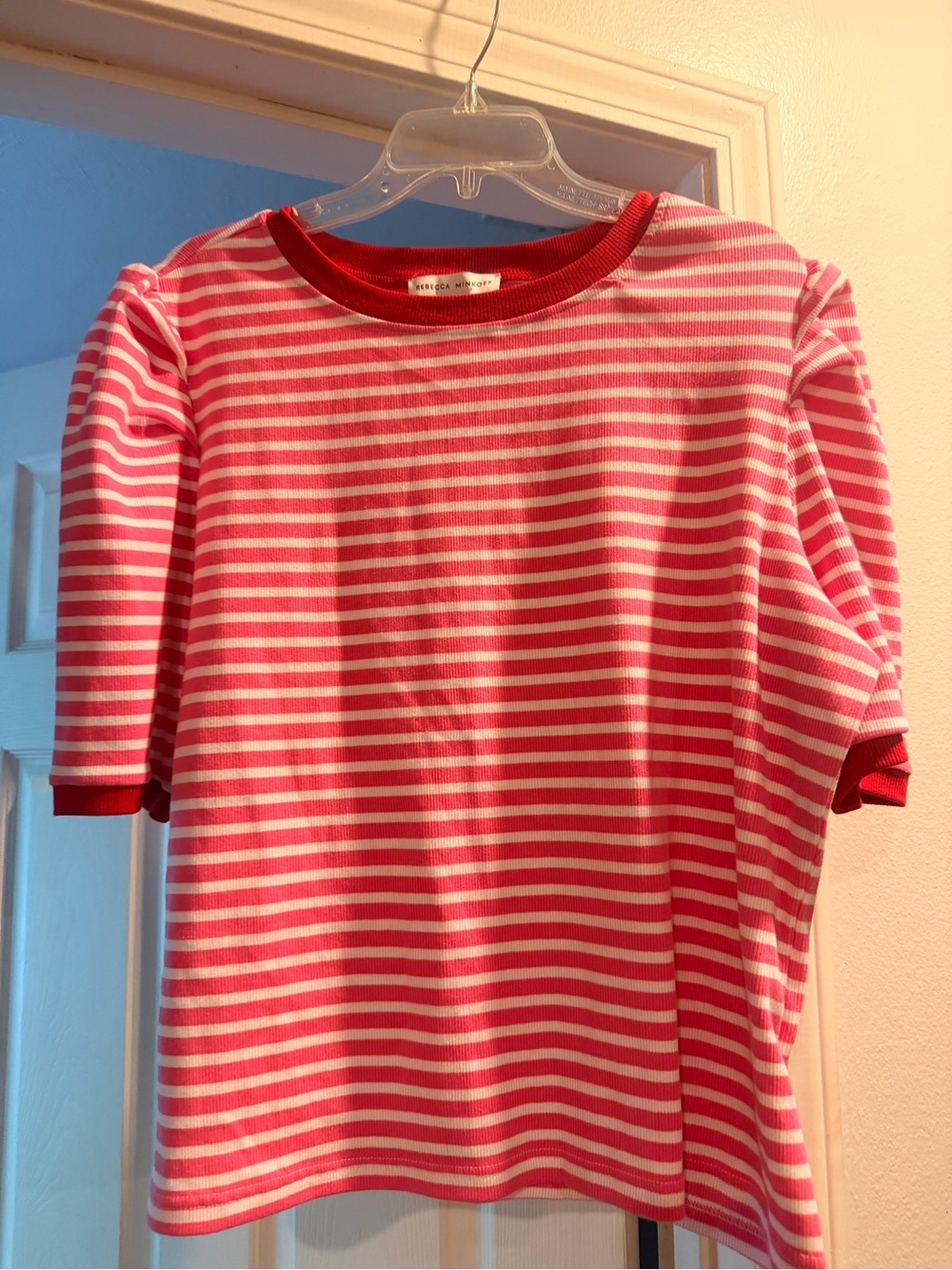 Rebecca Minkoff Top Womens XXL Pink Red Striped Tshirt